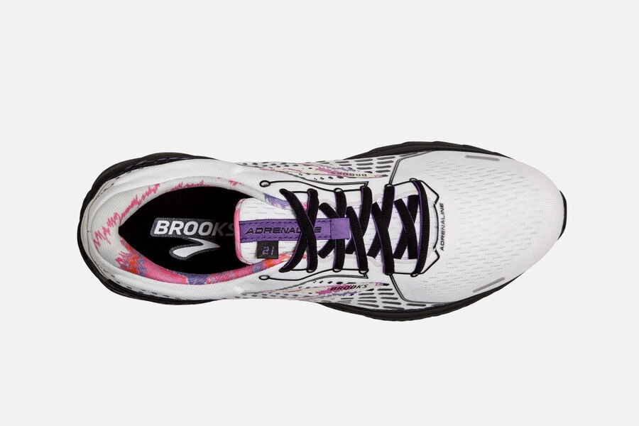 Adrenaline GTS 21 Road Brooks Running Shoes NZ Mens - White/Black/Purple - TKUXSG-463